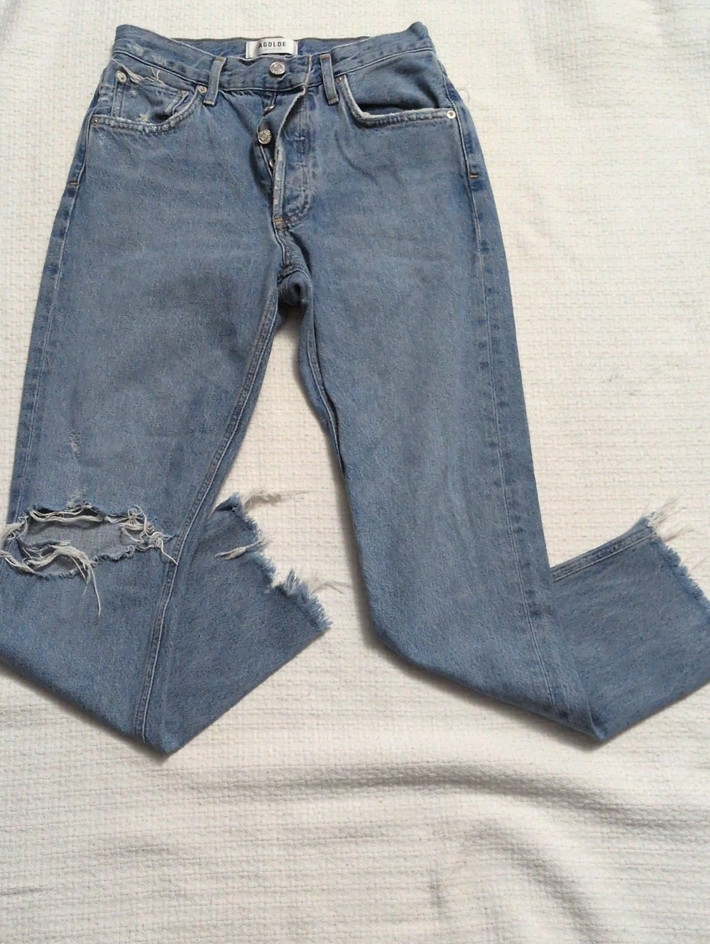 Agolde Light Blue Straight-Leg Distressed Jeans